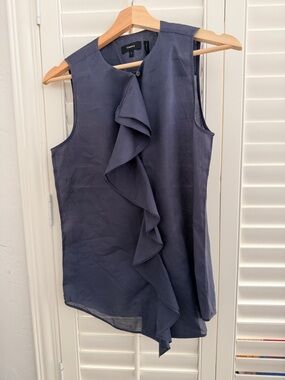 Theory Navy Sleeveless Ruffle-Front Shift top PERFECT FOR SUMMER